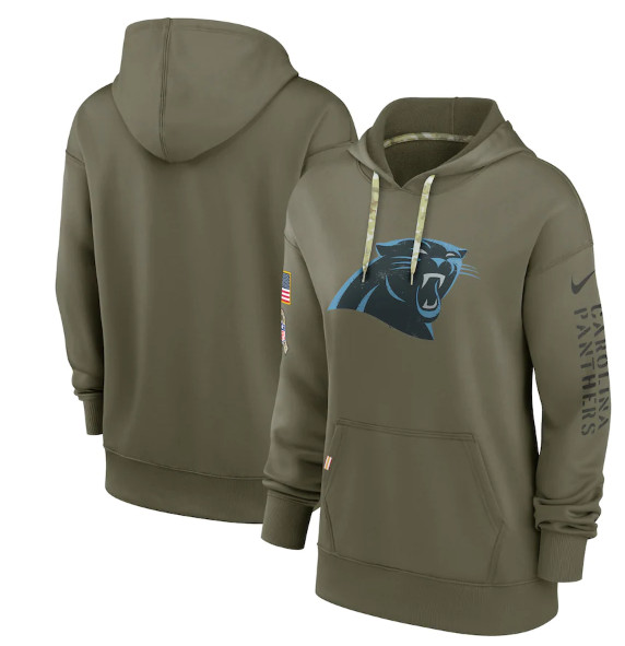 Women's Carolina Panthers 2022 Olive Salute to Service Therma Performance Pullover Hoodie(Run Small)